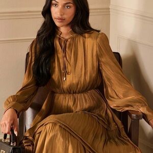 SHEIN Golden Brown Long Sleeve Dress